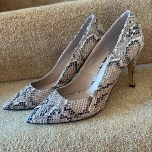 Pointed Toe Snake-Print Stiletto Pumps in Neutral